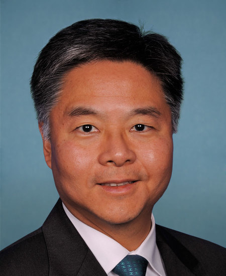 Official congressional portrait of Representative Ted Lieu against a blue studio background.
